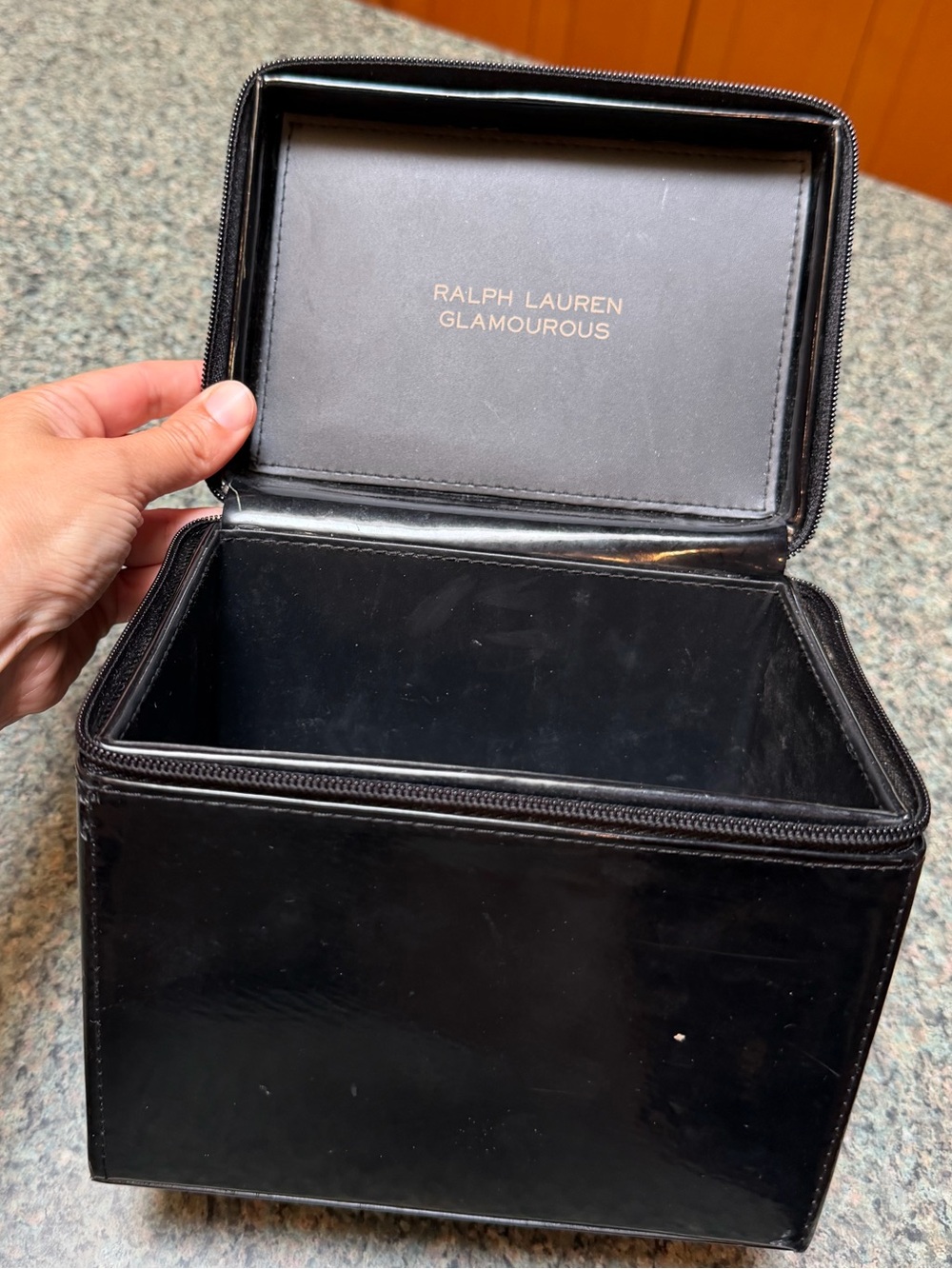 Ralph Lauren Black Glamorous VTG 80s/90s Patent Leather/vinyl Zip Up Train Case
